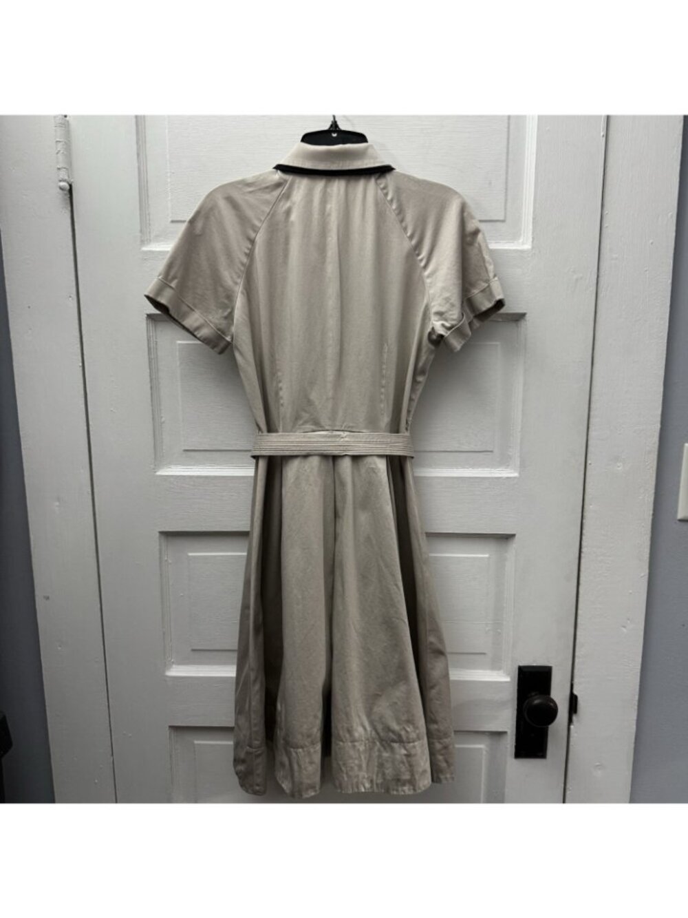 Calvin Klein Beige Belted Shirt Dress Fit Flare Midi Women’s Small - Picture 5 of 9